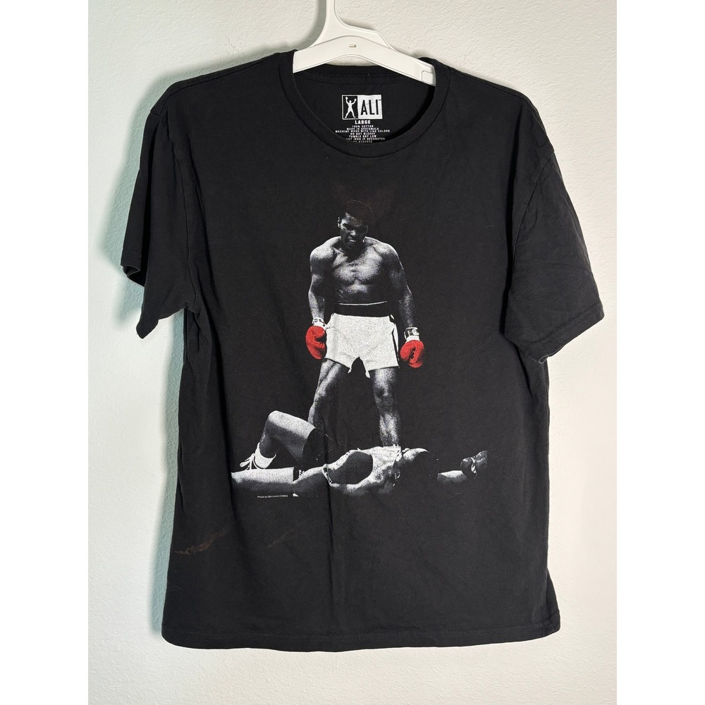 Muhammad‎ Ali Sonny Liston Knockout Graphic T-Shirt Mens Large Black Cotton Tee